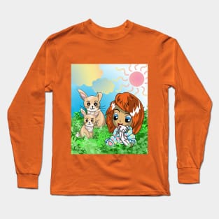 Cute Baby with her Bunny Friends Long Sleeve T-Shirt